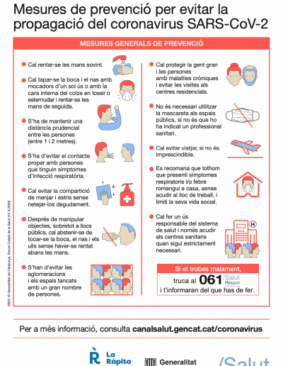 Mesures de prevenció per evitar la propagació del coronavirus