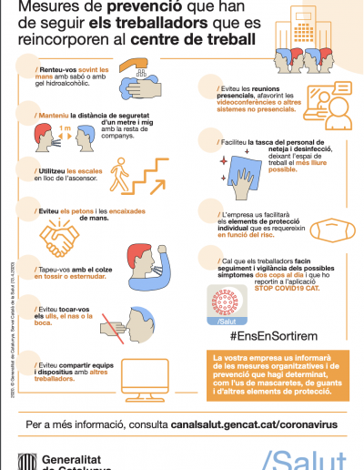 Mesures de prevenció que han de seguir els treballadors que es reincorporen al centre de treball