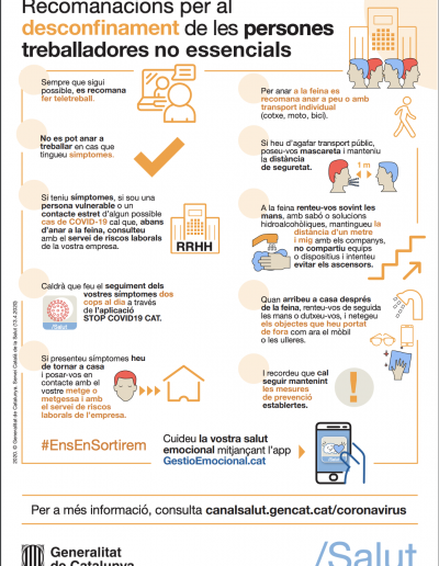 Recomanacions per al desconfinament de les persones treballadores no essencials