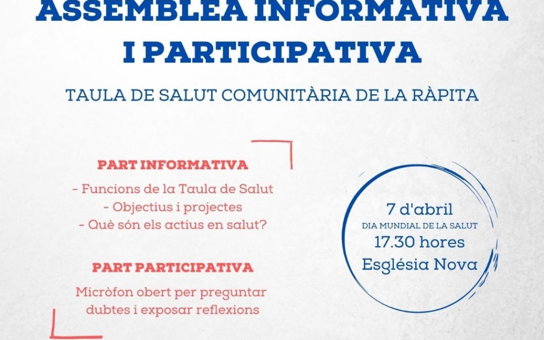 La Taula de Salut Comunitària de la Ràpita convoca una assemblea informativa i participativa el proper 7 d’abril a l’Església Nova