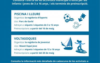 Publicada l’oferta de les activitats municipals d’estiu per als infants i joves de 3 a 16 anys, i els terminis de preinscripció i inscripció