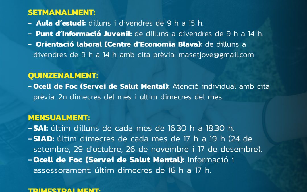 Serveis el Maset Espai Jove per a aquest curs 2025-2026